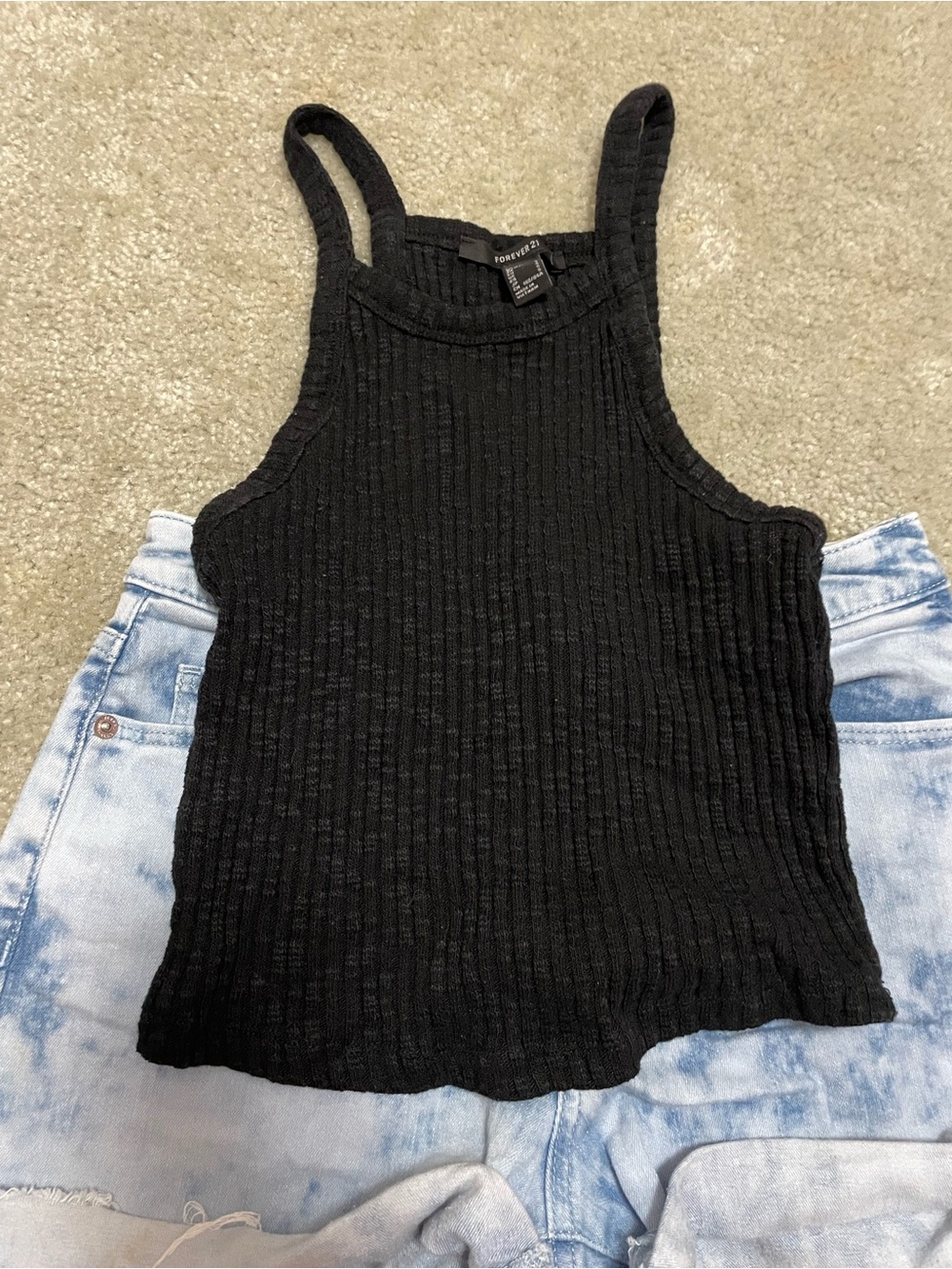 Forever 21 Black Ribbed Cropped Tank Top - Women's Sleeveless